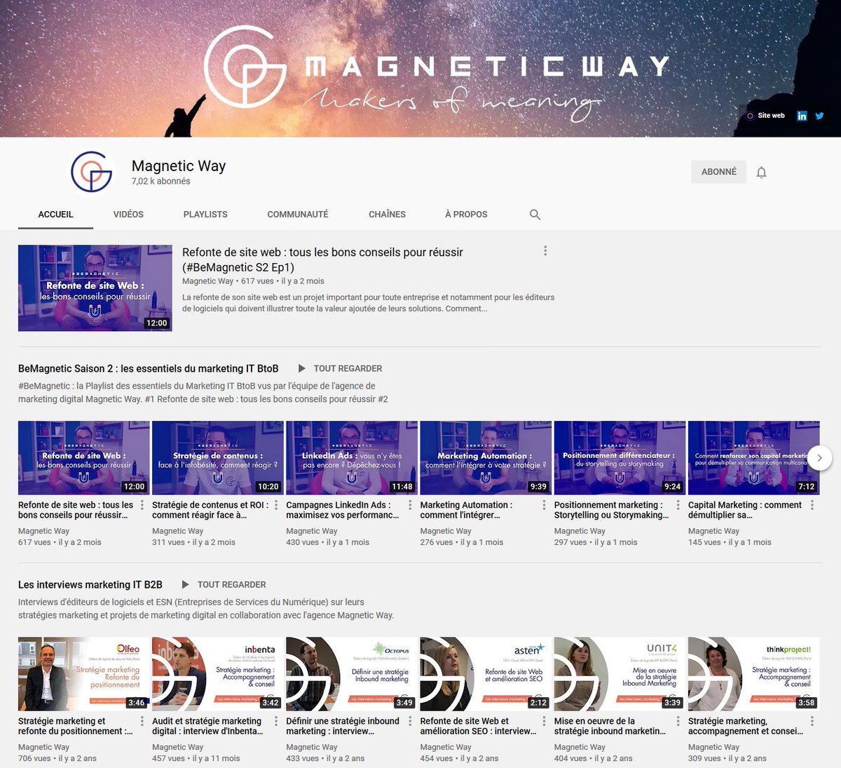 📢 Notre chaîne YouTube 📺 regroupe désormais 7.000 abonnés dont 4.000 nouveaux depuis 1 an 😃 Nous sommes ravis de voir un tel enthousiasme 🚀 et allons continuer à créer des vidéos pour vous donner toutes les clés de la performance marketing en BtoB !  youtube.com/c/magneticway