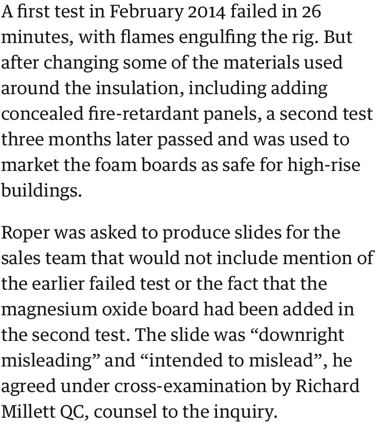 AyoCaesar's tweet photo. The firm that made the foam cladding on Grenfell knew that it was unsafe, and lied about it.

At least 72 people died because this company decided that turning a profit meant more than the lives of the people entrusted to them. https://t.co/OJ76Vxrjeq