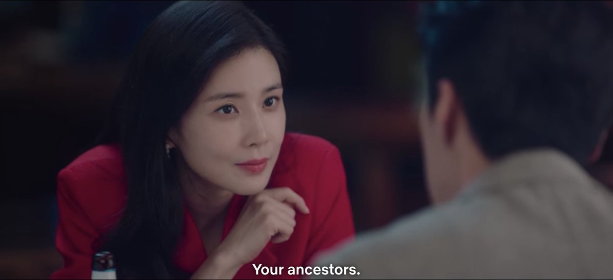 She appears to Jipyeong in red, which symbolizes passion, creation and childbirth. Appearing as the motherly form of Samshin is very fiting as he is an orphan.She tells him to trust the choice he made and gives him the same advice as Dalmi; ask your ancestors for help.
