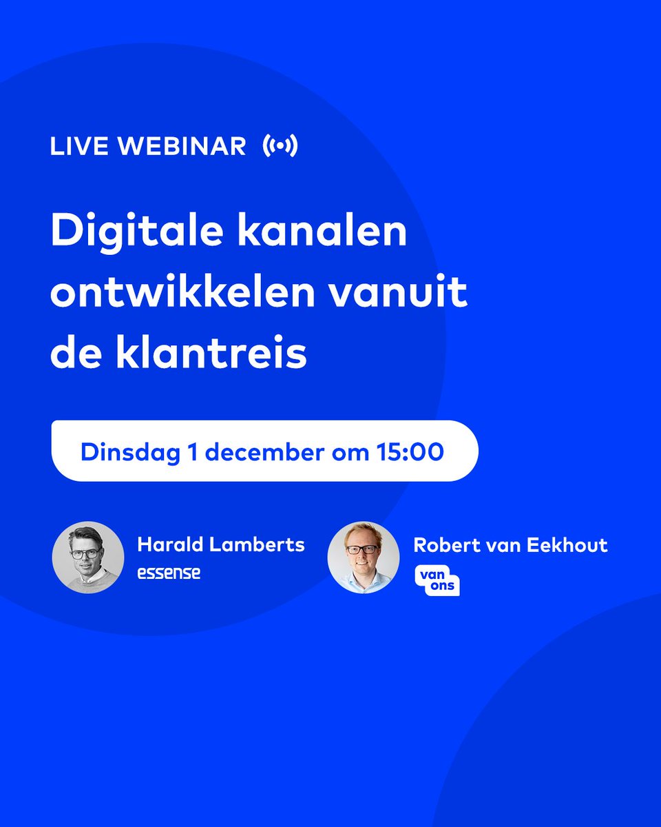 Vergoot je klanttevredenheid, conversie en sales door middel van een goed opgebouwde customer journey. 
@HaraldLamberts van service design bureau Essense laat zien hoe je je website of app écht klantgericht inzet. Meld je aan: zoom.us/webinar/regist…
#webinar #digitalagency