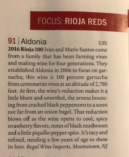 bodegasaldonia's tweet photo. La revista neoyorkina Wine &amp; Spirits destaca Aldonia 100 para estas fiestas.
#aldonia #wine #vino #garnacha #grenache #Rioja #RiojaWine #redwine #InstaWine #winetime #winetasting #winelovers #cheers #instagood #autumn #blackfriday #xmas #navidad #nyc https://t.co/zyULh2oahm