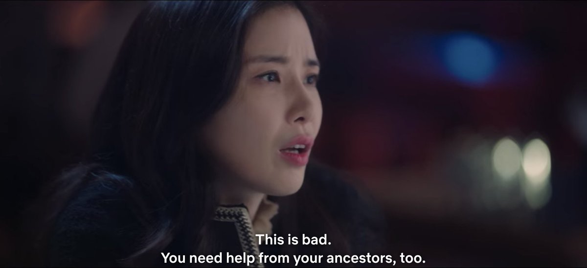 This show has an interesting habit of playing important moments off for comedy. So when she mentions ancestors, we share Dosan's WTF reaction , even though it no doubt will be an important element of the story.When he faces her, she tells him to seek help from his ancestors too.