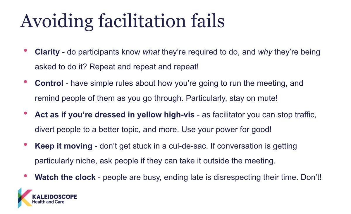 4. FINK ABOUT FACILITATION. Sorry facilitators, but most of what goes wrong in digital events is your fault. Facilitators have immense power - setting expectations of how to get involved, giving out instructions & more. Use it wisely. Handy tips 