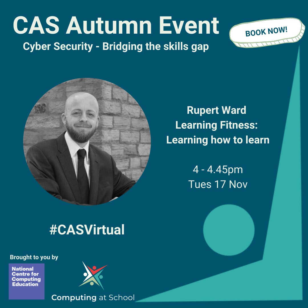 CompAtSch's tweet photo. There's still time to sign up to today's #CASAutumnEvent event: Learning Fitness: How do we stay learning fit? @rupert_ward will explain.
https://t.co/gOUVTIYybI
#CASVirtual https://t.co/ouqk9EZbu6