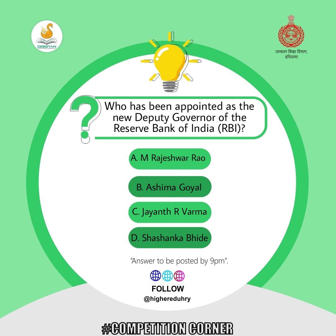 highereduHRY's tweet photo. #CompetitionCorner
Question of the day!
Comment down your answers below.
Stay tuned! The correct answer shall be revealed @ 9pm

आज का सवाल!
अपने जवाब हमें कमेंट करके बताएं। सही जवाब शाम 9 बजे बताया जाएगा। https://t.co/HZxKBznHX4