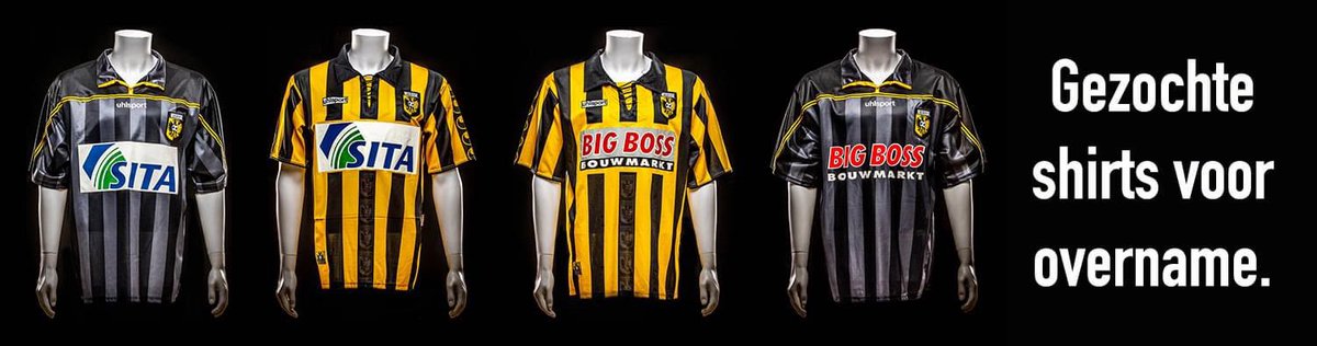 De onderste vier exemplaren zou ik heel graag willen toevoegen aan mijn eigen collectie. Hiermee wil ik een stukje historie waarborgen voor Vitesse. Heb je een van deze shirts thuis liggen en je wil me de kans geven om hem over te nemen, dan kom ik graag met je in contact.