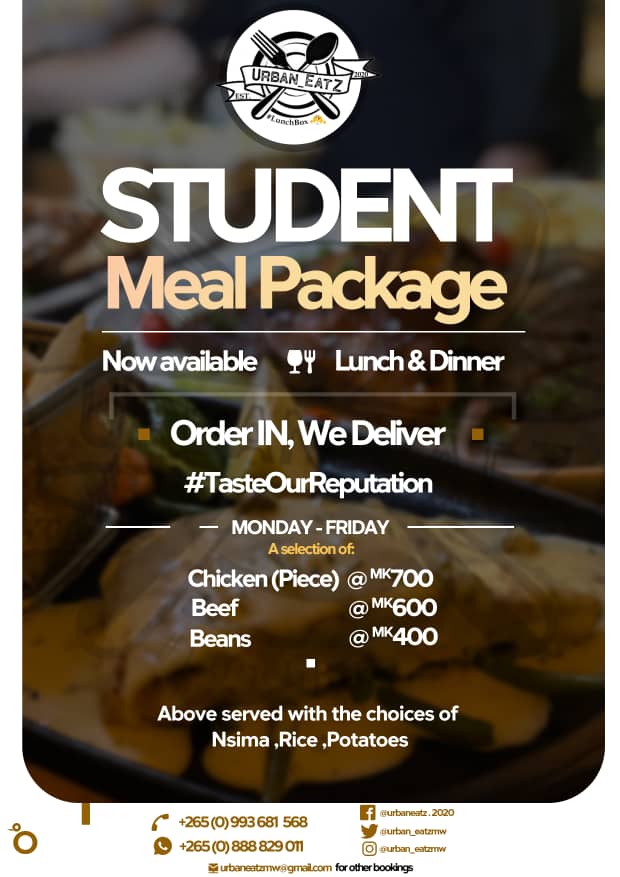 AlipoAndrewsII's tweet photo. We doing Lunch deliveries for student L's along M1 road. Luanar City Campus & Lilongwe technical.
Good prices for students. Check the poster please.
Call 0993681568 OR https://t.co/viGQ7bIKtt
For other bookings DM @Urban_EatzMw
RT pleaseπ https://t.co/9evGBHyXB4