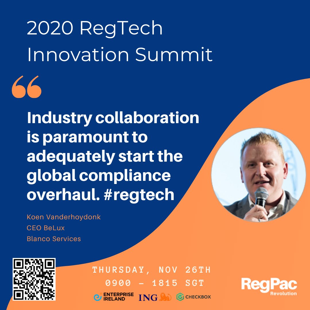 regpac_'s tweet photo. Koen Vanderhoydonk, CEO BeLux, Blanco, has over 20 years of experience of successfully growing and managing #B2B businesses in the #global #financial landscape. 

Catch Koen in #RegPac's exciting full-day #RegTech Innovation Summit!
@Koen

REGISTER HERE > https://t.co/J10DFFbb0m https://t.co/7luX8D2ttC