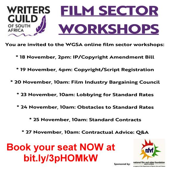 GautengFilmCom's tweet photo. The @WritersGuild_SA will hold various workshops on industry critical topics. The workshops are online – book your seat. 

#GrowingGautengTogether https://t.co/fscahnU0HX