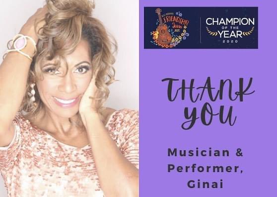 BestBuddiesHI's tweet photo. Mahalo to the talented @ginaimusic for being one of our entertainers at the 2020 #BBHI #ChampionoftheYear #FriendshipJam, as well as offering a Zoom Meet &amp; Greet as one of our silent auction items! Bid at https://t.co/cTNODw3EWU. Proceeds support our programs. #FriendshipJam https://t.co/KfEVAxTRBm