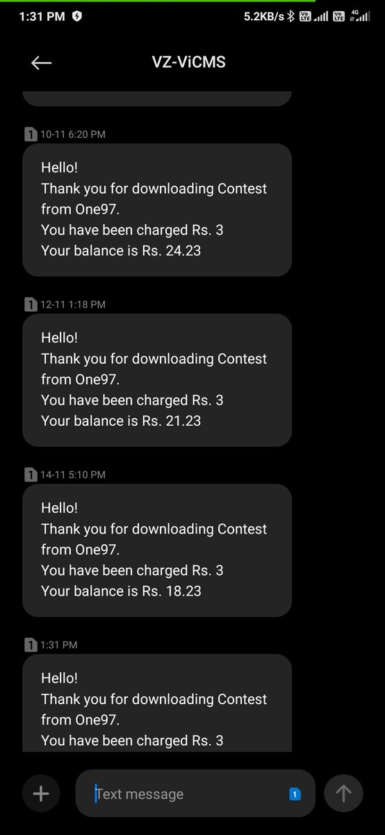 AbhayBlogger's tweet photo. @VodaIdea_NEWS 
@TRAI @IndiaToday 

Vodaphone cut charges every 2 days and send nonsense message. I complained but they saying I'm downloading contest. WTF is this. I don't know.. https://t.co/258FLxot3E