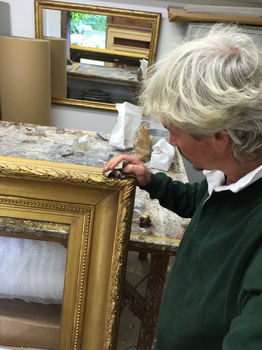 Putting the finishing touches to our reproduction 19th century frame for one of Monet's paintings of Fontainebleau #artwork #art #interiordesign #monet #interiors
