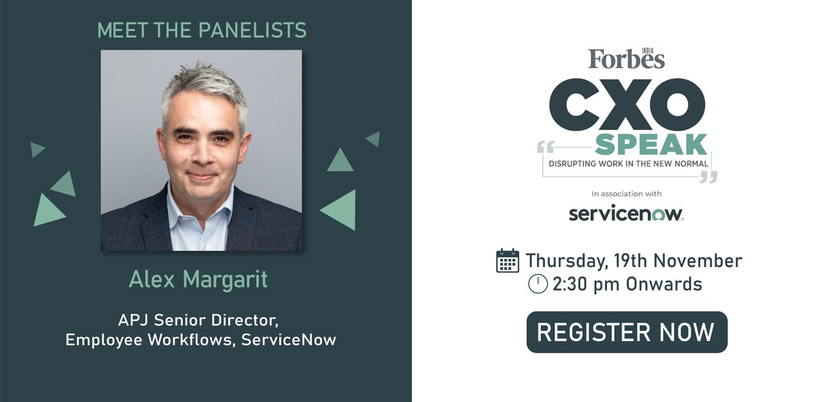 ForbesIndia's tweet photo. Watch Alex Margarit discuss how companies are capitalising on cloud services to bring new capabilities to the market. Join our live webinar on Thursday, November 19, 2:30 pm onwards.
Register now – https://t.co/qjZgu5QDL0
#ForbesIndiaCXOSpeak #WorkFlowFromHome @servicenow https://t.co/0FjHLS7cX7