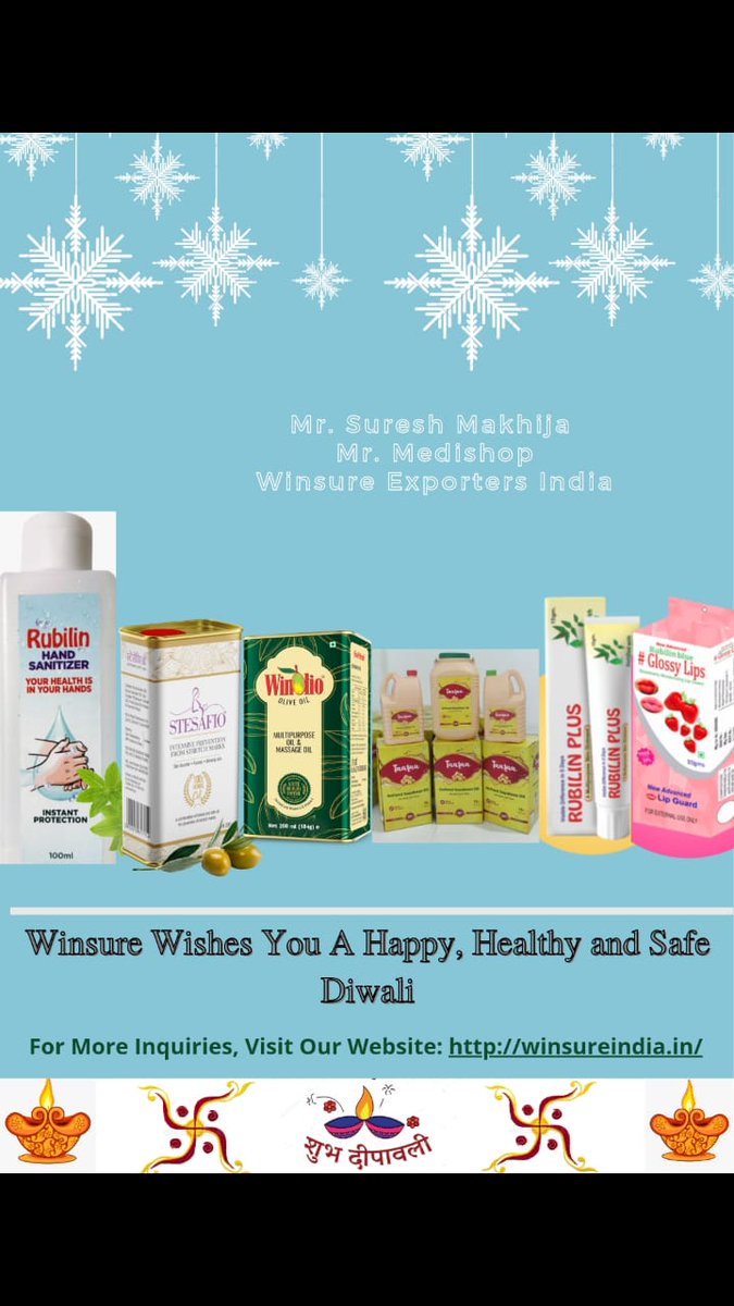 WinsureExporte1's tweet photo. Winsure Exporters India
#Diwali #Diwali2020 #DiwaliCelebration2020 #Diwaliwishes #winsure #winolio #rubilinplus #taaraoil
https://t.co/RnIzvGgYIq https://t.co/kFm4K3mlIk