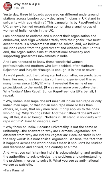 raperagerev's tweet photo. .@tarakaushal supports and endorses @RapeFreeIndia4 in their billboard campaign across London. "Indians in UK Stand in Solidarity with Rape Victims". Hard to disagree, no? #rapefreeindia #whymenrape https://t.co/PWTsEbgzdG