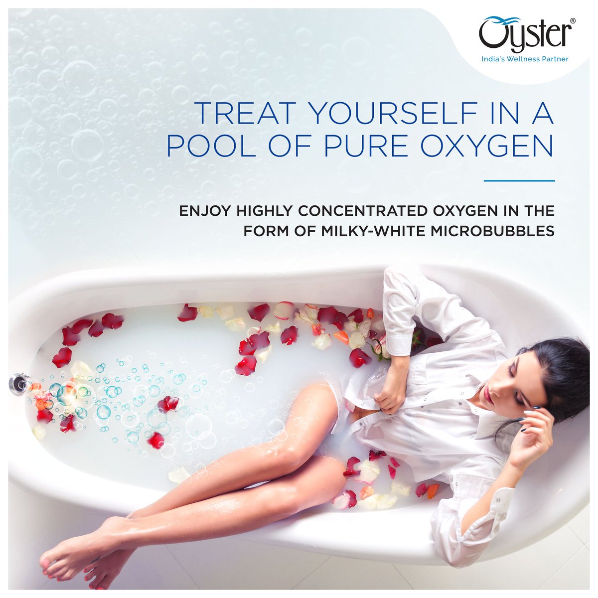 Treat your skin with highly-concentrated oxygen microbubbles and reverse your age. Look youthful, vibrant and glowing. Enjoy the luxury of oxygen with Oxyjet.
#oysterwellness #oysterbath #oxyjet #oxygenatedwater #oxygenrichwater #microbubbles #bathingexperience #oysterbathconcept