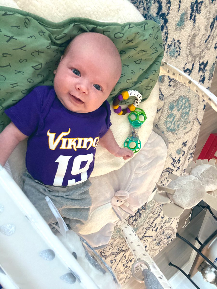 Morgan_Temple5's tweet photo. The newest, cutest and chubbiest  @Vikings and @athielen19 fan! #Skol https://t.co/F9m3PVxQ9k