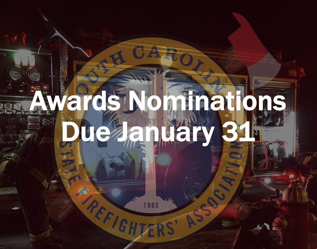 scfirefighters's tweet image. Fire Chiefs/Departments do you know a firefighter or civilian that warrants being recognized for actions taken during an incident, event or in support of your community…submit them for an award. Deadline for nominations is January 31, 2021. Details/forms scfirefighters.org/programs/award…