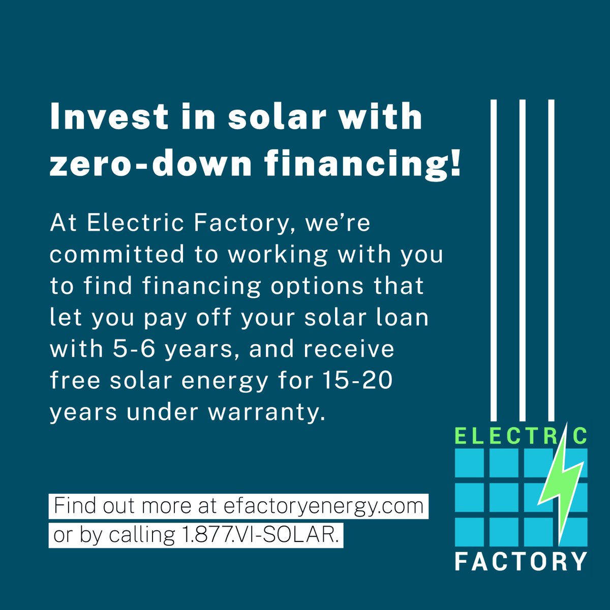 ElectricFactor4's tweet photo. Solar energy doesn't have to drain your bank account. We'll work with you to find a financial plan that gives you the best bang for your buck. Visit us at https://t.co/G4W9AwdH1q or call 1.877.VI-SOLAR (USVI) today! #renewableenergy #solarpower #usvisolar https://t.co/EYehXGvhap