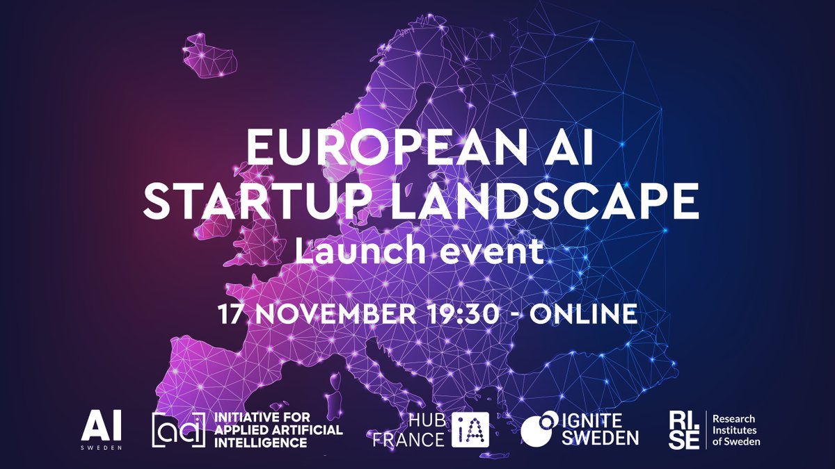 Are you interested in learning about #startups in Europe that excel in implementing #AI? 
If so, join us tonight at 19.30 (CET) for the release of the first European AI landscape map! 🎉
<a href="/IgniteSweden/">Ignite Sweden</a> <a href="/RISEsweden/">RISE</a> 
Sign up here 👉 lnkd.in/e_PN7XR

#ArtificialIntelligence