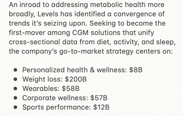 2/ Copying  @elonmusk To start, Levels isn’t targeting chronic diseases. Instead, the company is taking a page out of Tesla’s playbook: offering a premium product first, then lowering the cost over time. The focus centers on trends across personalized health & fitness.
