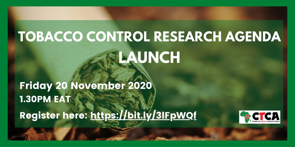 The Center for Tobacco Control in Africa (@ctc_africa) on Twitter photo On Friday, we launch the TC Research Agenda, awarding 12 grantees USD5000 to do tobacco research in Africa. Join us to find out more about their research priorities this year. Register here: bit.ly/3IFpWQf
<a href="/AfricaNoTobacco/">African Tobacco Control Alliance (ATCA)</a> <a href="/KETCA254/">Tobacco Control and Health Promotion Alliance</a> <a href="/IILAinfo/">International Institute for Legislative Affairs</a> <a href="/TobaccoCtrlUg/">Tobacco Control Uganda</a> <a href="/uhca_ug/">UHCA</a> On Friday, we launch the TC Research Agenda, awarding 12 grantees USD5000 to do tobacco research in Africa. Join us to find out more about their research priorities this year. Register here: bit.ly/3IFpWQf
<a href="/AfricaNoTobacco/">African Tobacco Control Alliance (ATCA)</a> <a href="/KETCA254/">Tobacco Control and Health Promotion Alliance</a> <a href="/IILAinfo/">International Institute for Legislative Affairs</a> <a href="/TobaccoCtrlUg/">Tobacco Control Uganda</a> <a href="/uhca_ug/">UHCA</a>