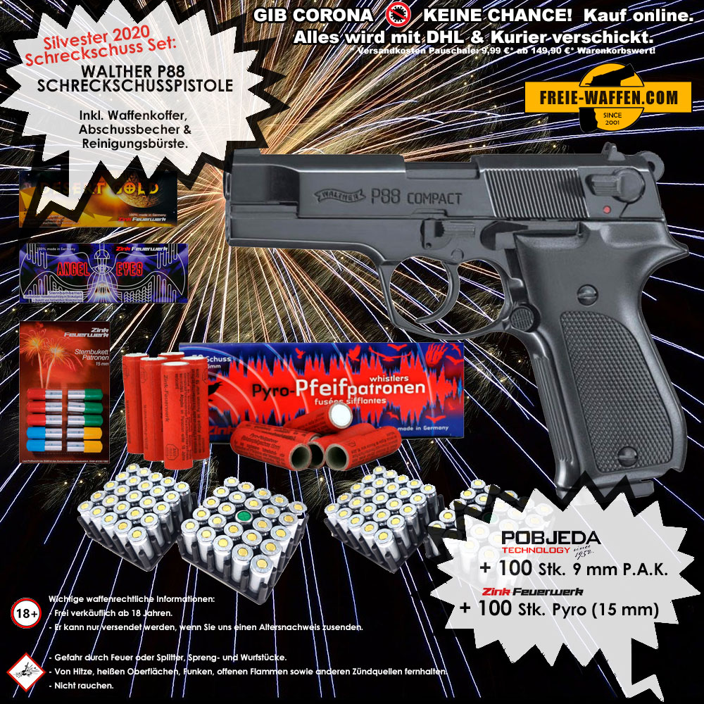 FreieWaffenCom's tweet photo. 🎆 #Pyro Set für #Silvester 2020 sicher online kaufen.
❇️ #WALTHER #P88 schwarz P.A.K  
❇️ 100 Stk. Effekt 15 mm
❇️ 100 Stk. 9 mm P.A.K 
❇️ günstiger, schneller Versand.
⭐⭐⭐⭐⭐TOP bewertet.
🌍 https://t.co/80WO64gCqI
  
#feuerwerk #pyrotechnik #pyroshop #silvesterfeuerwerk https://t.co/oqLsQMIbG5