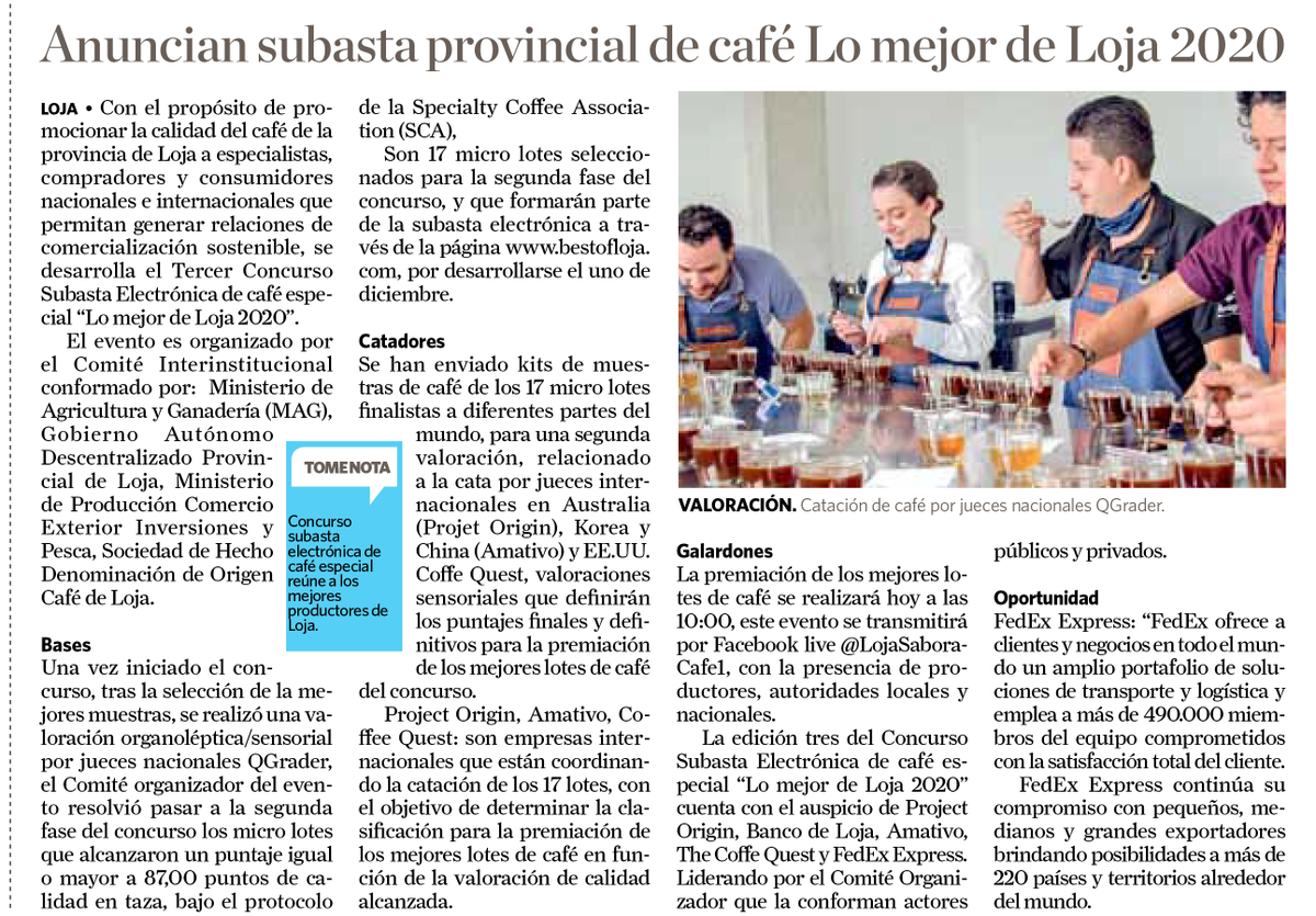 prefecturaloja's tweet photo. 📰 #GPLenMedios | [Anuncian subasta provincial de café #LoMejorDeLoja2020]
ℹ @lojalahora 
🗓 17noviembre2020

#CaminoAlProgreso✔️ https://t.co/feGLEBjUCm