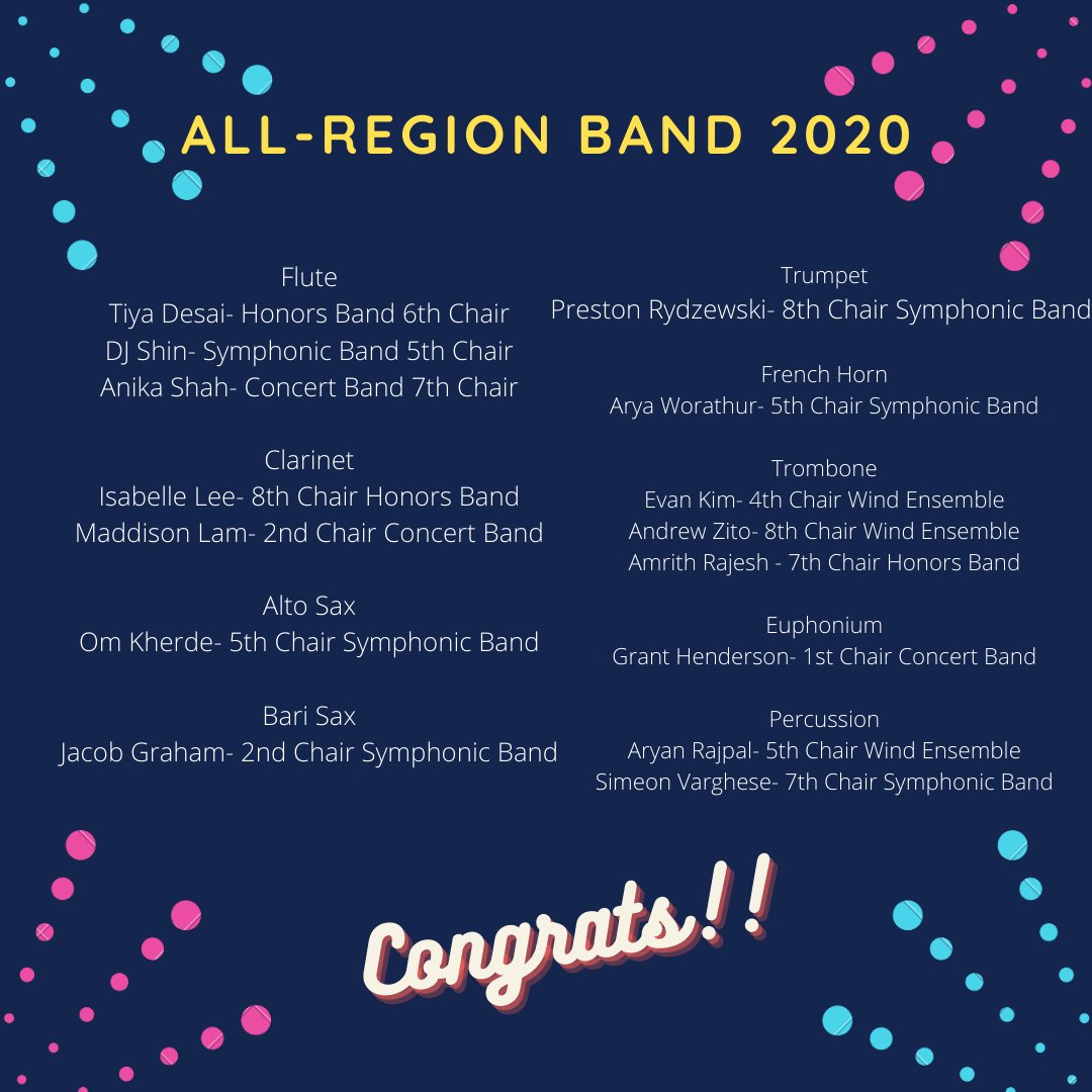 Congratulations to our students who made the All-Region Band! We are SO proud of you and all of the hard work you put into this process. A huge shoutout to our awesome private lesson staff for their work with our students this semester! #PatsBand #FISDFineArtsLeads