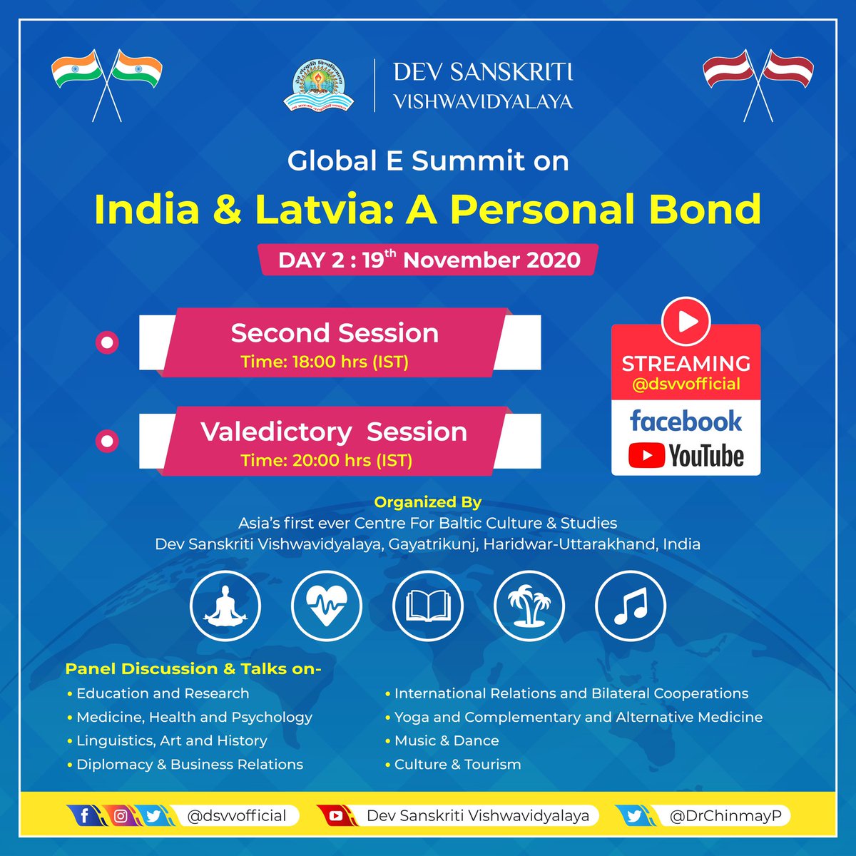DrChinmayP's tweet photo. We are glad to e-host our brothers &amp; sisters from Latvia for the next two days. Both our nations share a personal bond and this summit will be a testimony of the same. 
Watch it on our Facebook page: https://t.co/nWkcQlw85n https://t.co/Sl9BZXvRIX