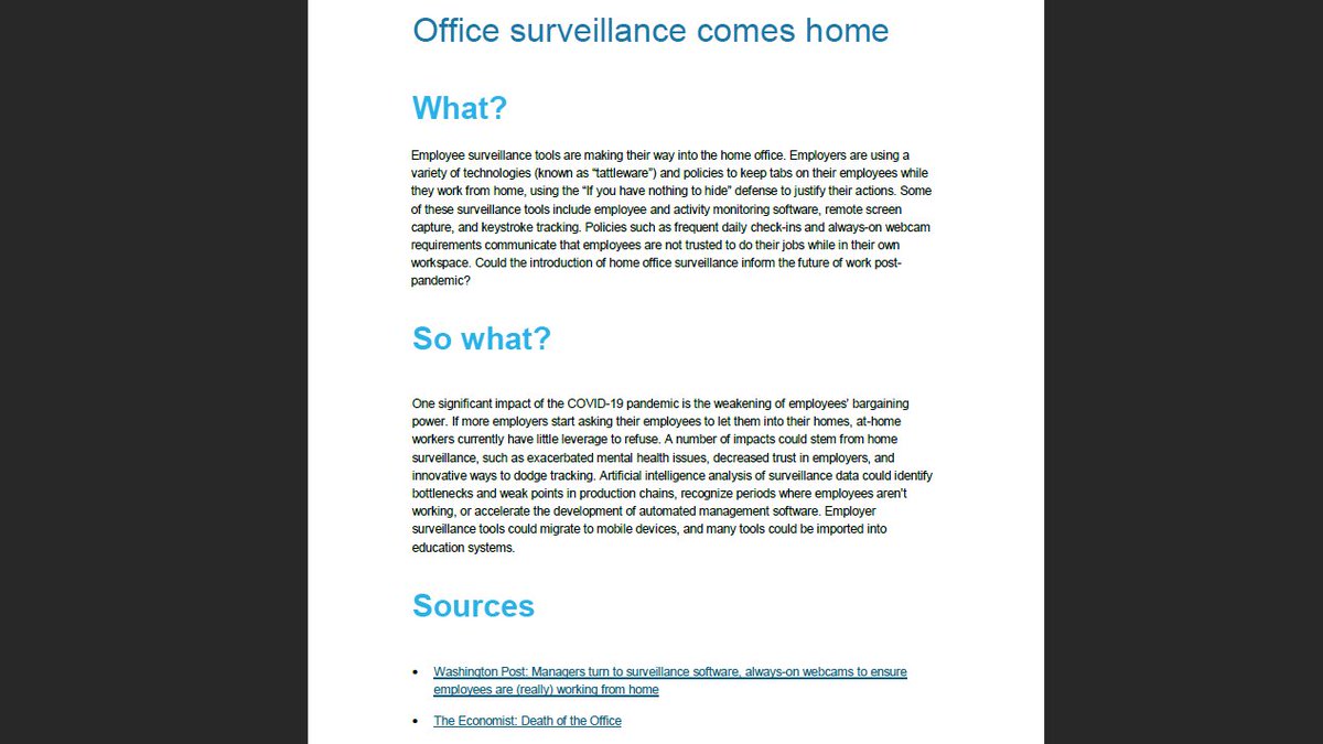 Now we're jumping into the first workshopping session. We'll be looking at office surveillance in the remote office, as described by the  @washingtonpost article:  https://www.washingtonpost.com/technology/2020/04/30/work-from-home-surveillance/