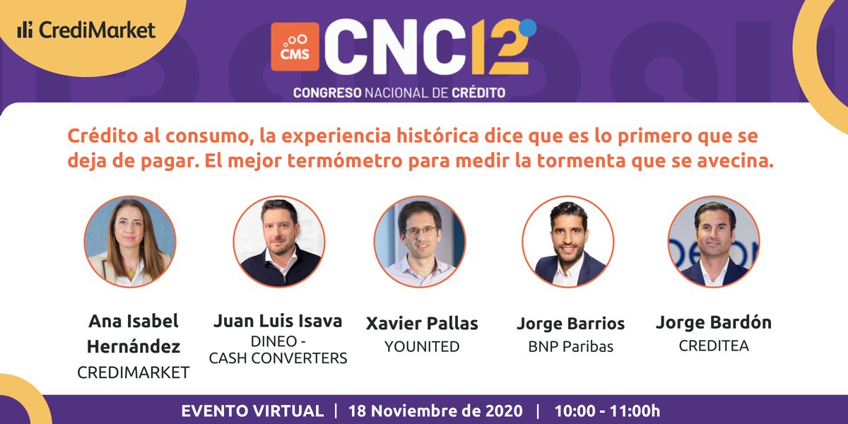 CrediMarket's tweet photo. ¡No te lo pierdas porque pinta muy interesante!
CrediMarket modera mañana en el #CNC2020 el debate: "Crédito al consumo, la experiencia histórica dice que es lo primero que se deja de pagar".
¡Te lo explicaremos aquí con los hashtags #CNC2020 #CrediMarketCNC!
¡Te esperamos! https://t.co/iIiLw6DPgZ