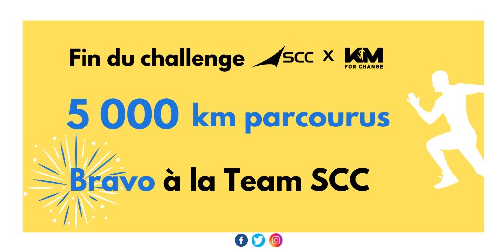 Notre opération <a href="/KmForChange/">Km for Change</a> a pris fin, nous sommes très fiers de notre Team SCC qui a parcouru au total 5 000 kilomètres 💪 !
Bravo à vous toutes et tous ! 👏
Rendez-vous dans quelques semaines pour la remise du don 💙 à <a href="/TLMCofficiel/">Tout le monde contre le cancer</a> ! 
Restez connectés !