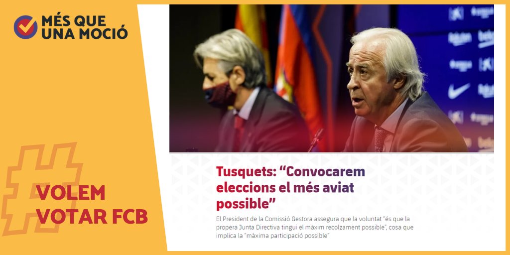 ⏳
17/09 Vam presentar 20.687 signatures

08/10 Va acabar la verificació, amb 19.630 signatures vàlides

27/10 Després d'endarrerir el vot al màxim, Bartomeu va dimitir

28/10 Es va constituir la Comissió Gestora 

Avui encara esperem la convocatòria oficial

#VolemVotarFCB
