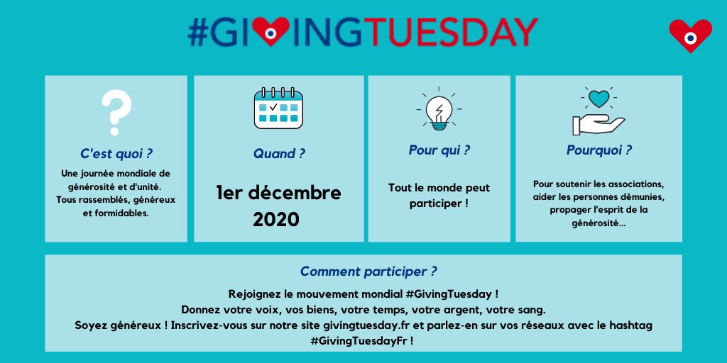 mecenova's tweet photo. |#GivingTuesdayFR❤️💙|⌛️Plus que 2 semaines avant le #GivingTuesday 🙌L'élan mondial de #solidarité à ne pas manquer !
@GivingTuesdayFr : Qu'est-ce que c'est❓#engagement #générosité #mécénat
👇Les clés du mouvement en 1 photo : https://t.co/Q07IHevttO