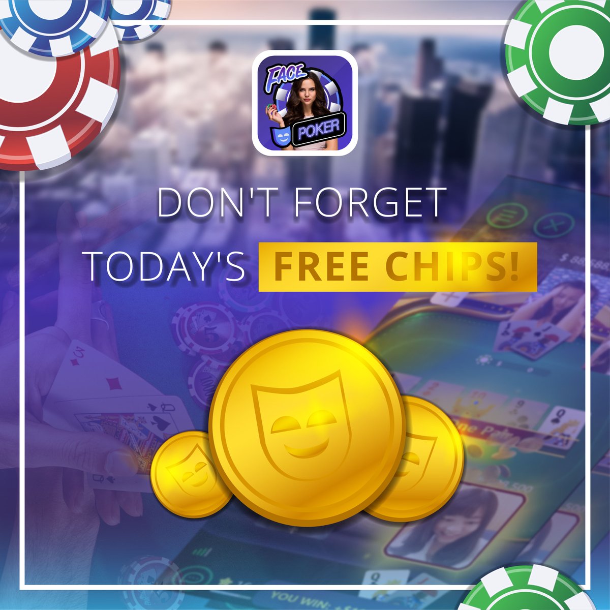 facepokerapp's tweet photo. Don't forget today's FREE CHIPS!!

https://t.co/ScmvYuwn4e

Version 1.7.8 is now available!!
-Bug fixed, optimized the system and experience.
-Improve BET button
-Improve Friend List
-Guest can connect SNS
-Improve Friend's table
-Add invite code : GET 500,000 CHIPS

#facepoker https://t.co/F5E1GdXDsz