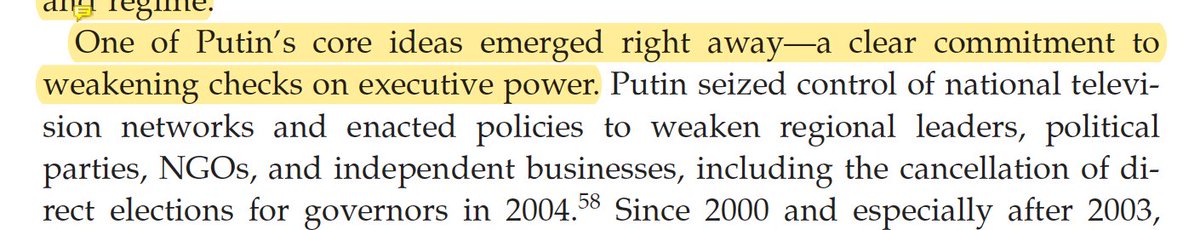 Here  @McFaul draws a distinction between Putin and Yeltsin in that the former had a clear commitment to limiting checks on executive power. I'd agree here but of course neither did Yeltsin show democratic proclivities in the face of parliamentary constrains on his power in 1993.