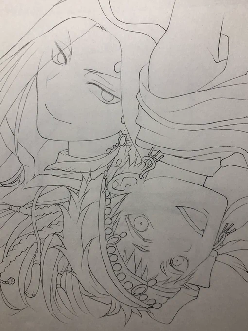 ツイステファンアートから!
線画はアナログ
 #皆さん線画と塗った後を見せてください 