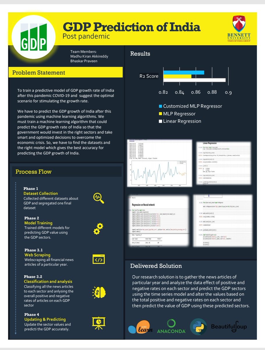 mkiran507's tweet photo. Me and my teammate @PBhaskarPravee1  have completed our capstone project "GDP Prediction of India". Go through the blog and let us know your thoughts.
https://t.co/ZdVffxv9DO

We would like to thank 
@CSE_Bennett
 for providing us with this opportunity. https://t.co/urVAKPYlhC