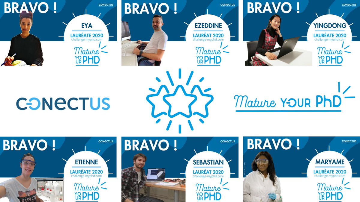 🏆🌈💪 #superdoctorants !!! Leur projet de thèse est prometteur et pourrait générer une belle innovation un jour sur le marché. Chez Conectus, on y croit et on est heureux de vous présenter les 6 lauréats.es 2020 challenge-myphd.com &gt;&gt; bit.ly/3fiEF1f