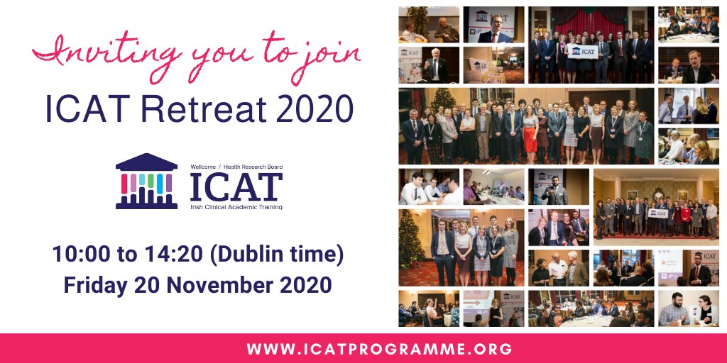 ICAT Programme (@icatprogramme) on Twitter photo Please register today if you wish to join our online ICAT Retreat!
bit.ly/2Udy4vf
<a href="/wellcometrust/">Wellcome</a> <a href="/hrbireland/">HealthResearchBoard</a> <a href="/tcddublin/">Trinity College Dublin</a> <a href="/RCSI_Irl/">RCSI</a> <a href="/IcatNui/">NUIGalwayICAT</a> <a href="/UCCResearch/">UCC Research</a> <a href="/QUB_CATP/">QUB Clinical Academic Training Programme</a> <a href="/RCPI_news/">Royal College of Physicians of Ireland</a> <a href="/UCDMedicine/">UCD Medicine</a> @COAIrl <a href="/NUIGMedicine/">NUI Galway Medicine</a> Please register today if you wish to join our online ICAT Retreat!
bit.ly/2Udy4vf
<a href="/wellcometrust/">Wellcome</a> <a href="/hrbireland/">HealthResearchBoard</a> <a href="/tcddublin/">Trinity College Dublin</a> <a href="/RCSI_Irl/">RCSI</a> <a href="/IcatNui/">NUIGalwayICAT</a> <a href="/UCCResearch/">UCC Research</a> <a href="/QUB_CATP/">QUB Clinical Academic Training Programme</a> <a href="/RCPI_news/">Royal College of Physicians of Ireland</a> <a href="/UCDMedicine/">UCD Medicine</a> @COAIrl <a href="/NUIGMedicine/">NUI Galway Medicine</a>