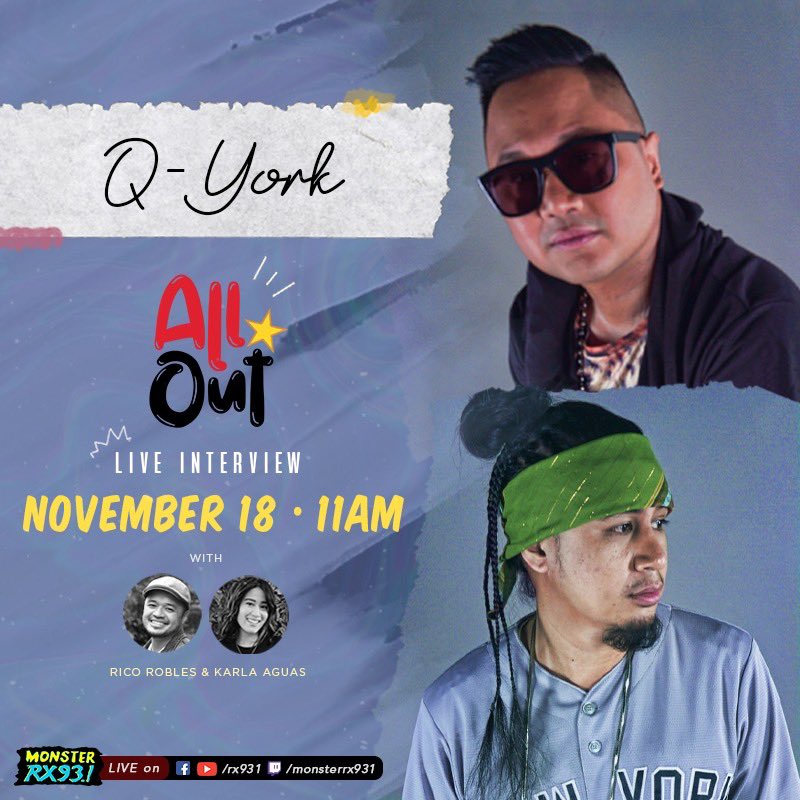 RX931's tweet image. Let's give a warm welcome to the hippest Filipino duo in town on #AllOut: @Q_York! 🔥 Catch @FlavaMatikz and @KnowaLazarus LIVE on the show with Rico and Karla on Nov. 18 at 11 AM on air &amp;amp; #RX931 channels! #QYorkGoesAllOut