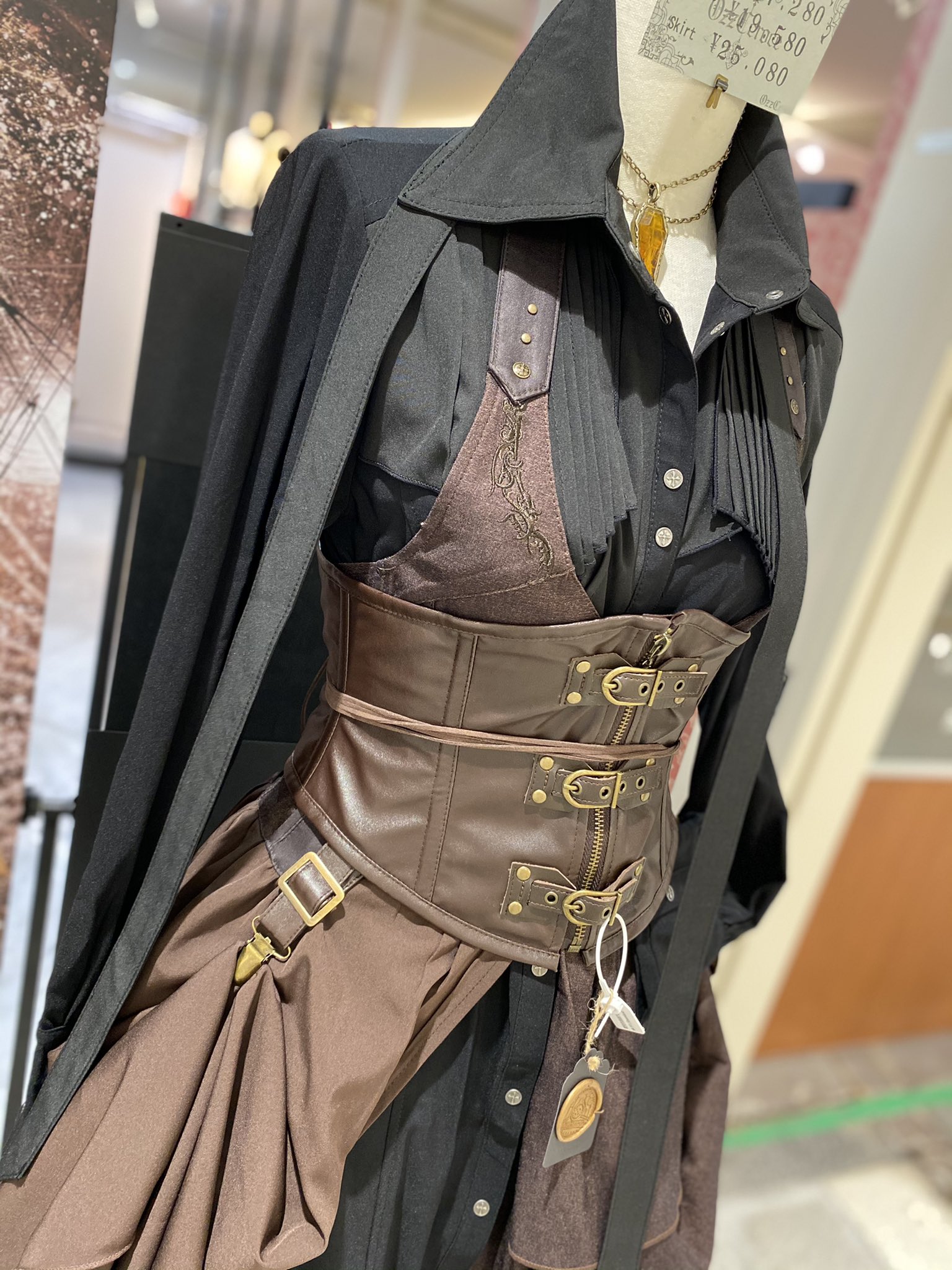 ozz/オッズのポーチ付きコルセット スチームパンク カーキー