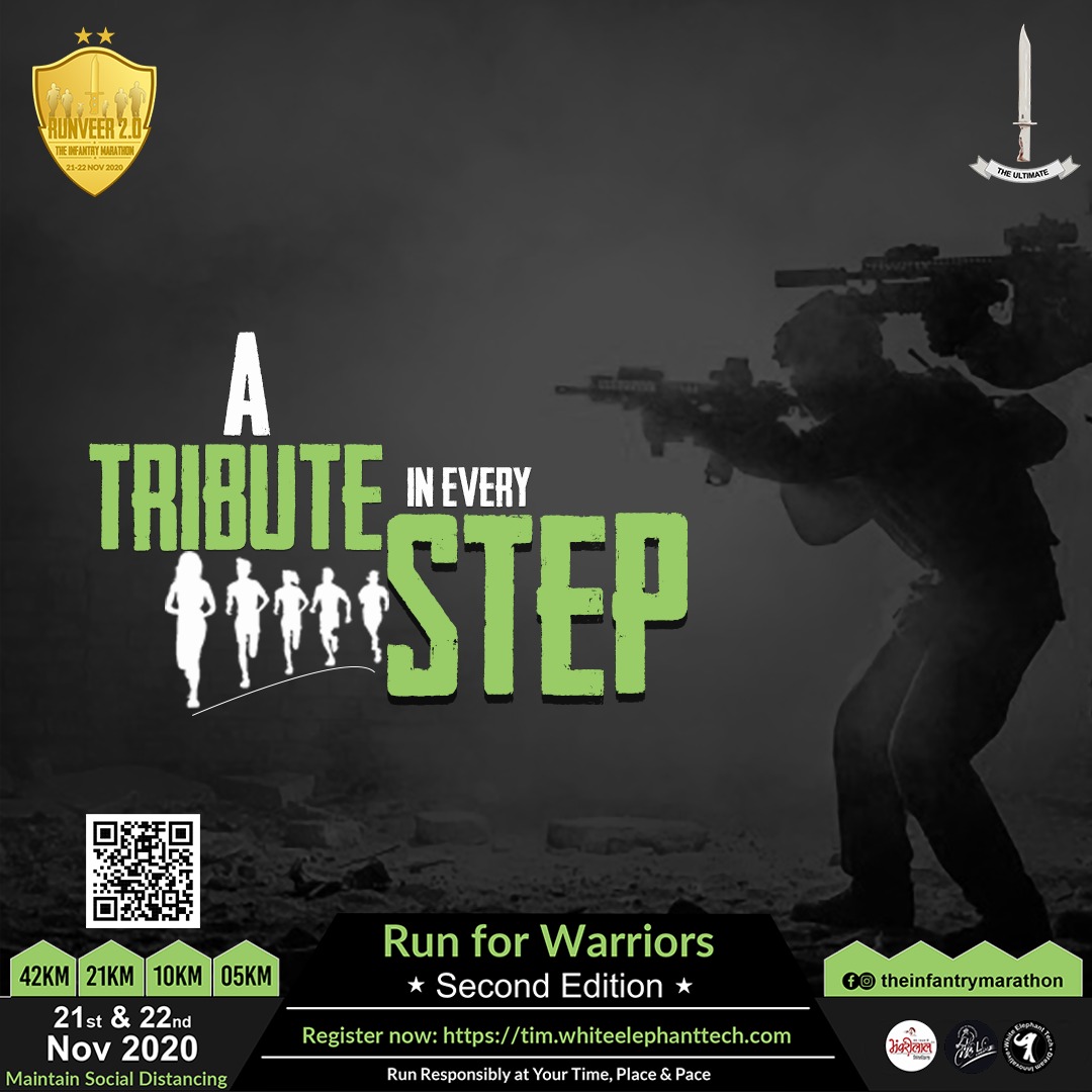 Runveer6O's tweet photo. A tribute to all the warriors
We are here with the virtual edition of The Infantry Marathon
Join us on 21st &amp; 22nd November 2020

To Register, visit: https://t.co/QOWTu3TdnI

#TIM #TheInfantryMarathon #RunforRun #Mhow #Secondedition #RunForNation #VirtualMarathon #Runveer2.0 https://t.co/yJuCZgN2x4