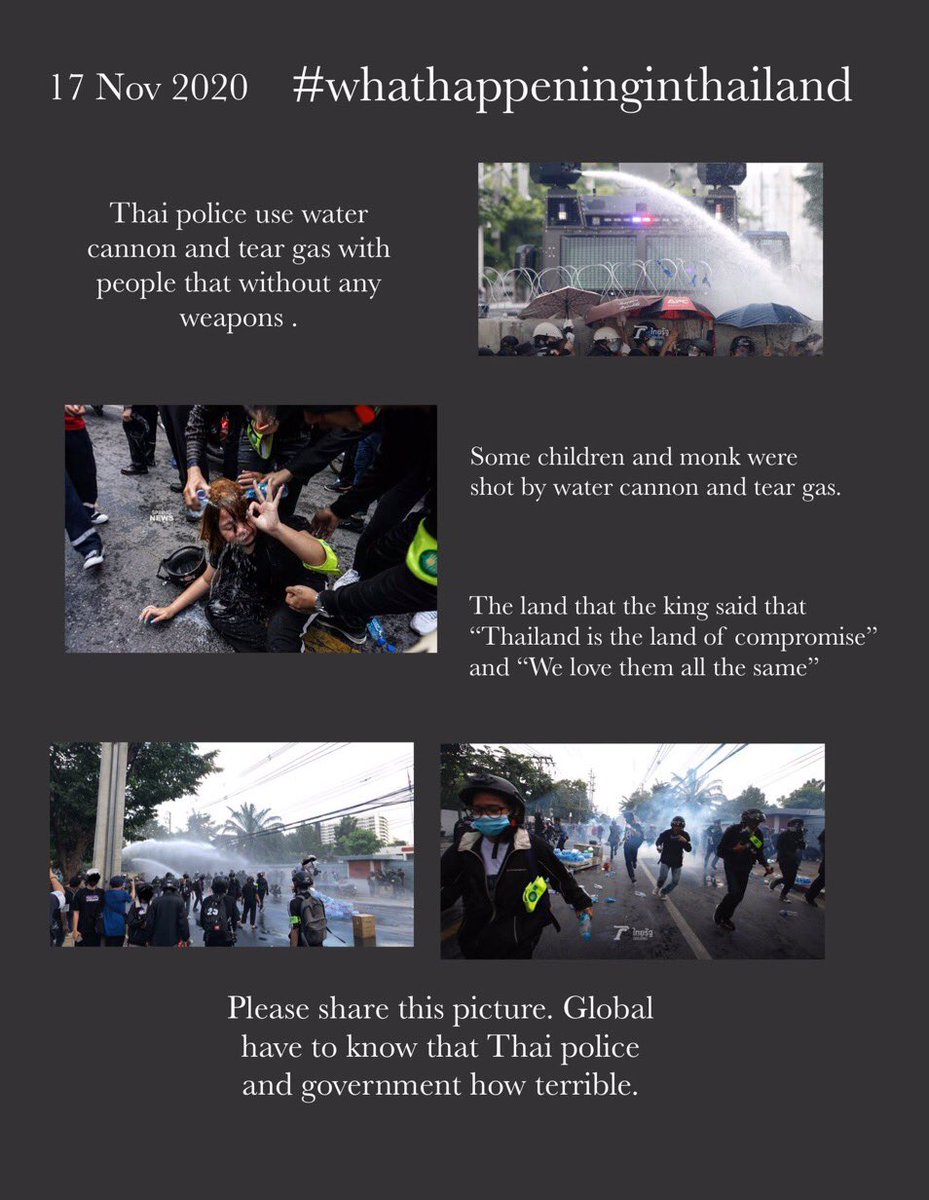 ขอคนละ 1 รี แชร์คนทั่วโลกรับรู้ถึงความเหี้ยนี้

#whatishappeninginthailand #ม็อบ17พฤศจิกา