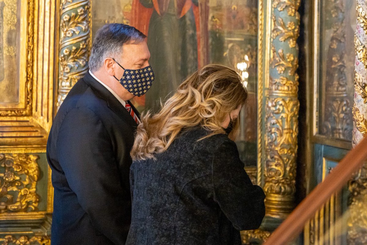 SecPompeo's tweet photo. Honored to meet with His All-Holiness, Ecumenical Patriarch Bartholomew I, and to visit the Patriarchal Church of St. George today. As leader of the Orthodox world, the Ecumenical Patriarchate is a key partner as we continue to champion religious freedom around the globe. https://t.co/1u96nPZwgV