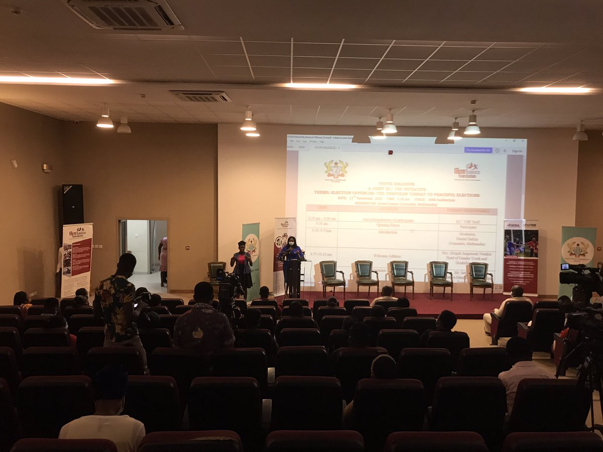 CURRENTLY ONGOING in📍Accra, Ghana: A Youth Dialogue on Electoral Offences by Youth Bridge Foundation and the Electoral Commission of Ghana.

As we head to the polls on Dec 7, how do we reduce #electoraloffences perpetrated by young people?

#CMGhana #VoteNotFight  #YouthMatter