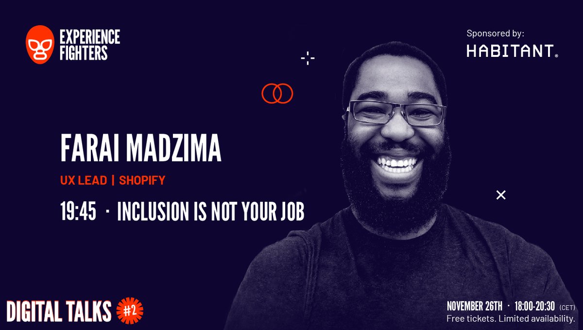 expfighters's tweet photo. 🚀Conoce a nuestro último ponente, @farai_uxguy.
 
Nacido en Zimbabwe, es UX Lead de @Shopify en Ottawa y organizador de @letspixelup.

En “Inclusion is not your job” hablará de la importancia de la inclusión en nuestros equipos de trabajo.

¡Únete ya!👉https://t.co/f2SrpxhFzc https://t.co/LmnX4g8xOF