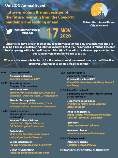 MaastrichtU_BXL's tweet photo. Follow the #UnILiON annual event this afternoon from 15:00 to 17:00!
Featuring an excellent lineup of speakers to discuss about the last months' #Lessons4Universities and the future of the #EuropeanEducationArea & #EuropeanResearchArea!
Watch live at: https://t.co/2tMsp5xnH2 https://t.co/NUU7vJuWUU