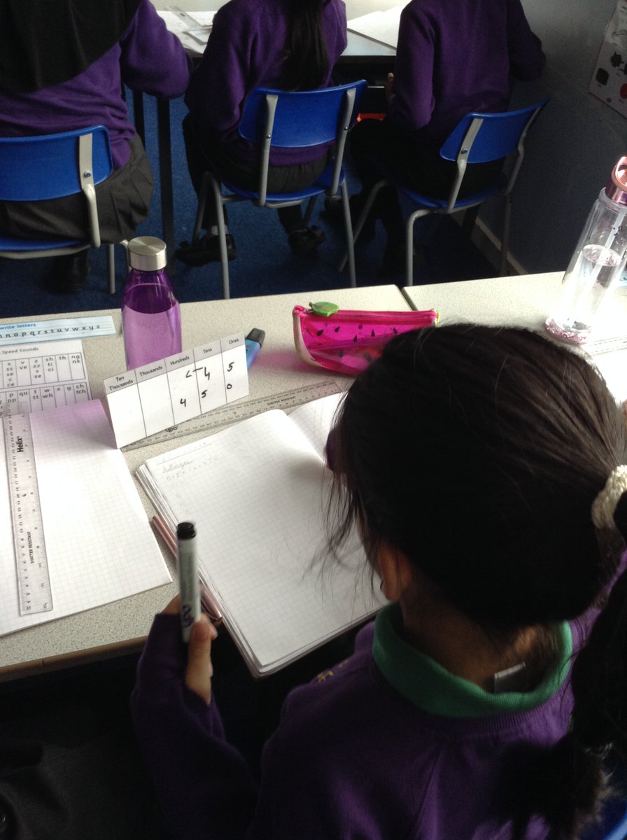 stlukesbury4's tweet image. Abigail showing us a perfect example of how to multiply by 10 using her place value chart! #multiplication #practicalresources @WhiteRoseMaths